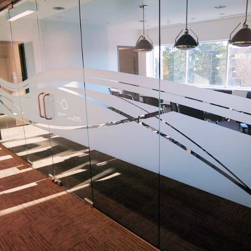 rosted-glass-etching-midvale-ut-sign-shop Custom frosted glass etching for office conference room in Midvale Utah